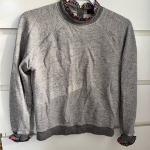 J. Crew Gray Crewneck Ruffle Sweater